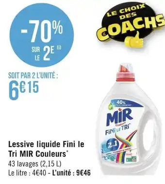 Géant Casino Mir lessive liquide fini le tri couleurs* offre
