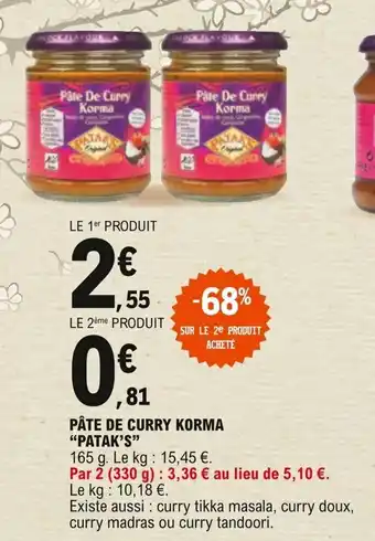 E.Leclerc "PATAK'S" pâte de curry korma offre