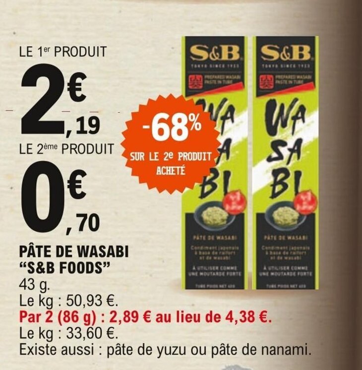 Promo S&B FOODS" pâte de wasabi chez E.Leclerc