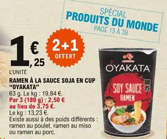 E.Leclerc "OYAKATA" ramen à la sauce soja en cup offre