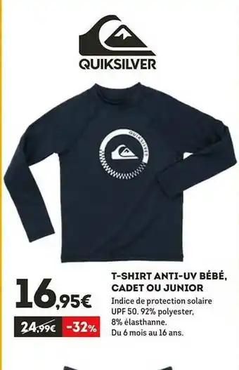 Sport 2000 T-shirt Anti-uv Bébé, Cadet Ou Junior Quiksilver offre