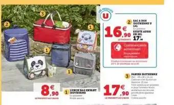 Hyper U Lunch Bag Enfant Isotherme, Sac à Dos Isotherme U 14l, Panier Isotherme offre