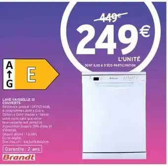 Intermarché Lave Vaisselle 12 Couverts Brandt offre