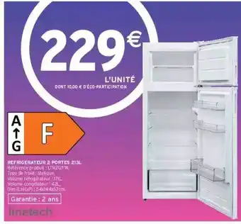 Intermarché Réfrigérateur 2 Portes 213l Linetech offre