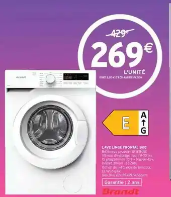 Intermarché Lave Linge Frontal 8kg Brandt offre