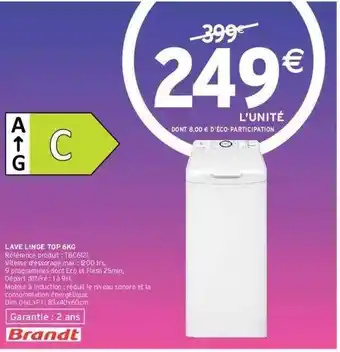 Lave Linge Top 6 Kg Brandt