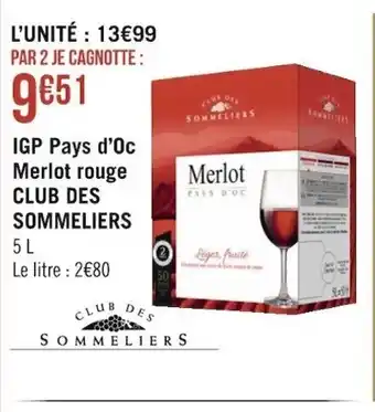 Géant Casino IGP Pays d'Oc Merlot Rouge Club Des Sommeliers offre
