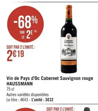 Géant Casino Vin de Pays d'Oc Cabernet Sauvignon Rouge Haussmann offre