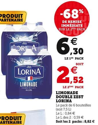 Super U Lorina limonade double zest offre