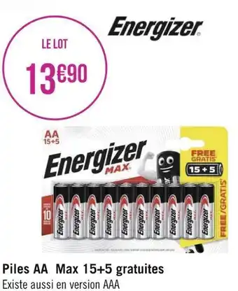 Géant Casino Energizer piles aa max 15+5 gratuites offre