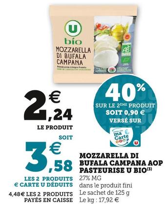 U Express U bio mozzarella di bufala campana aop pasteurise offre
