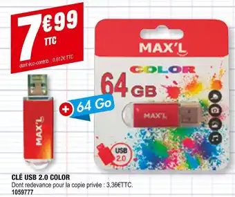 Plein ciel Max'l clé usb 2.0 color offre