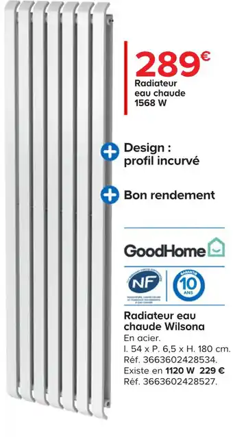Castorama Radiateur eau chaude wilsona offre