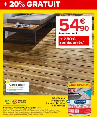 Castorama Starwax saturateur bois extérieurs offre