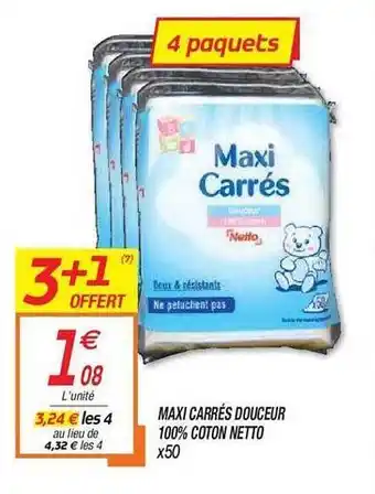 Netto Maxi Carrés Douceur 100% Coton Netto X50 offre
