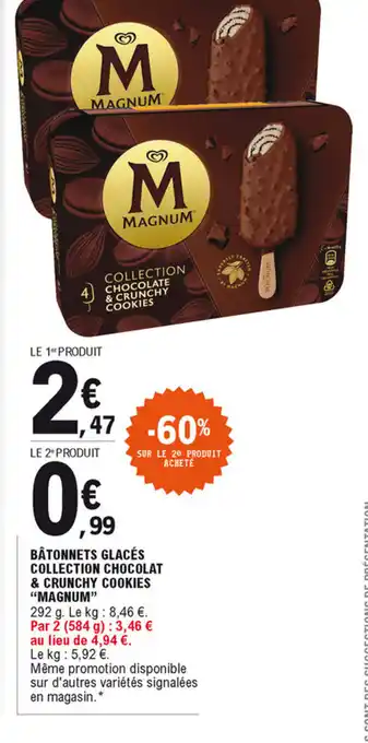 E.Leclerc Bâtonnets glacés collection chocolat & crunchy cookies "magnum" offre