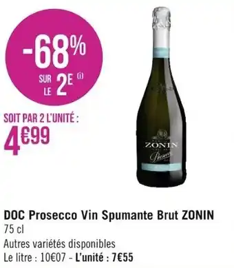 Géant Casino DOC prosecco vin spumante brut ZONIN offre