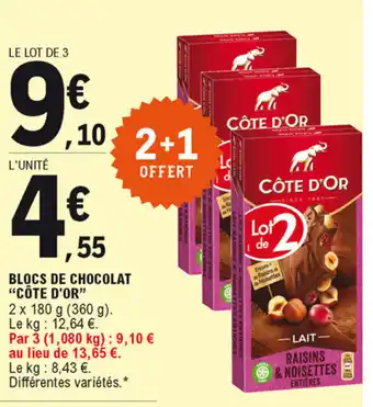 E.Leclerc Blocs de chocolat "côte d'or" offre
