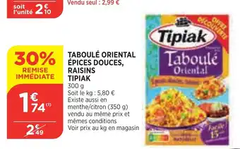 Bi1 Taboulé oriental épices douces, raisins tipiak offre