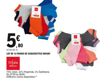 E.Leclerc Lot de 12 paires de chaussettes enfant offre