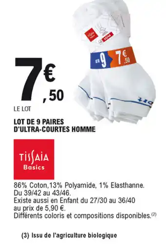 E.Leclerc Lot de 9 paires d'ultra-courtes homme offre