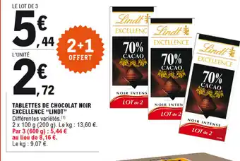 E.Leclerc Tablettes de chocolat noir excellence "lindt" offre