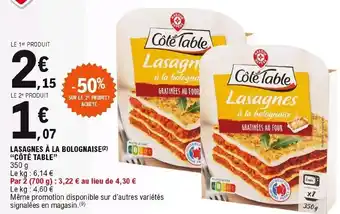 E.Leclerc Lasagnes à la bolognaise "côté table" offre