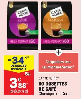 ALDI CARTE NOIRE 60 dosettes de café offre