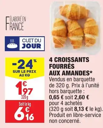 ALDI 4 croissants fourrés aux amandes offre