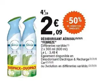 E.Leclerc Désodorisant Aérosol Febreze offre