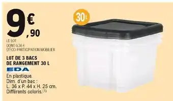E.Leclerc Lot De 3 Bacs De Rangement 30 L offre
