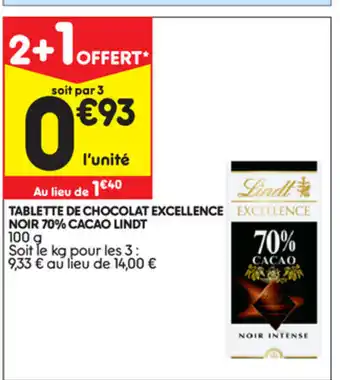 Leader Price Tablette de Chocolat Excellence noir 70% Cacao Lindt offre