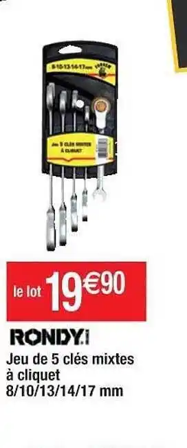 Cora x Carrefour Jeu De 5 Clés Mixtes à Cliquet 8-10-13-14-17 Mm Rondy offre