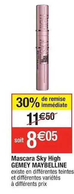 Cora x Carrefour Mascara Sky High Gemey Maybelline 30% Remise Immédiate offre
