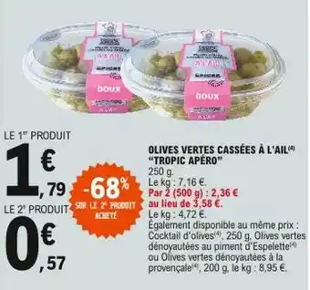 E.Leclerc Olives Vertes Cassées à L'ail offre