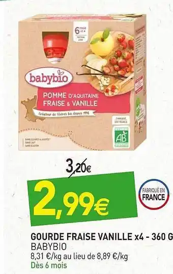 naturéO Gourde Fraise Vanille X4 Babybio -360 G offre