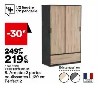 BUT Armoire 2 Portes Coulissantes Ll.120 Cm Perfect 2 offre