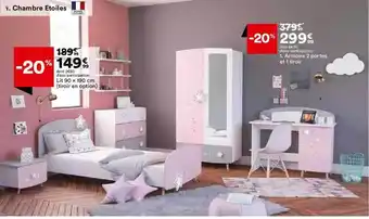 BUT Chambre étoiles : Lit 90 X 190 Cm, Armoire 2 Potes Et 1 Tiroir offre