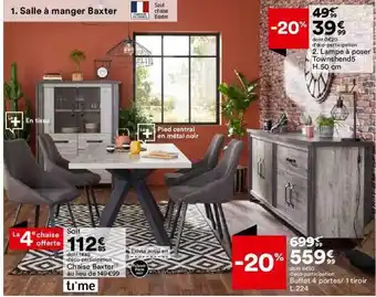 BUT Salle à Manger Baxter : Lampe à Poser Towns Hend5 H. 50 Cm, Chaise Baxter Time, Buffet 4 Portes-1 Tiroir offre