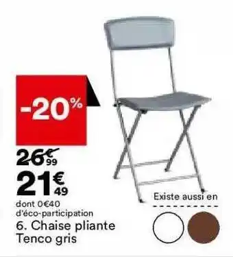 BUT Chaise Pliante Tenco Gris offre