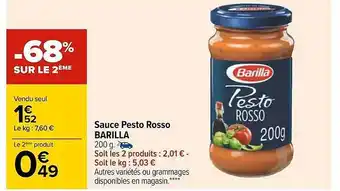Carrefour Sauce Pesto Rosso Barilla -68% Sur Le 2ème offre