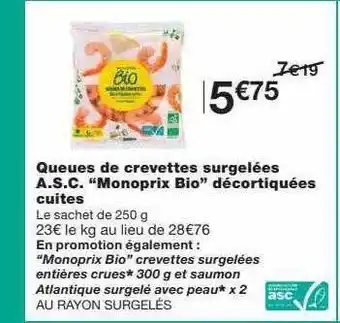 Monoprix Queues De Crevettes Surgelées A.s.c. offre