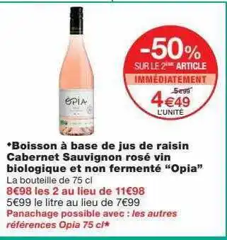 Monoprix Boisson à Base De Jus De Raisin Cabernet Sauvignon Rosé Vin Biologique Et Non Fermenté offre