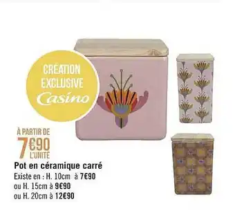 Géant Casino Pot En Céramique Carré offre