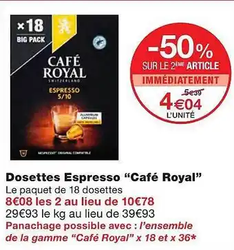 Monoprix Dosettes Espresso offre