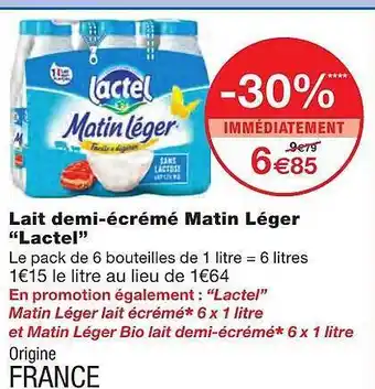 Monoprix Lait Demi-écrémé Matin Léger offre