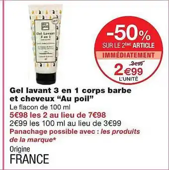 Monoprix Gel Lavant 3 En 1 ,corps Barbe Et Cheveux offre