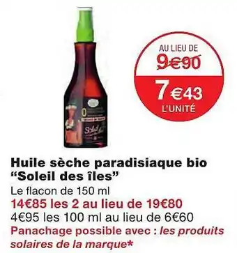 Monoprix Huile Sèche Paradisiaque Bio offre
