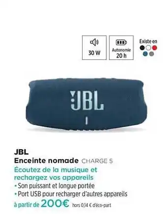 Pulsat Enceinte Nomade Charge 5 Jbl offre