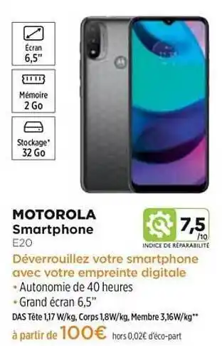 Pulsat Smartphone Motorola E20 offre